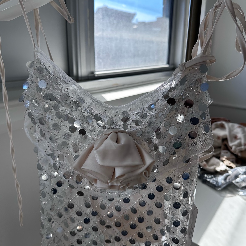 For Love & Lemons Charelle Maxi Dress in Silver - Size Small - Picture 6 of 11